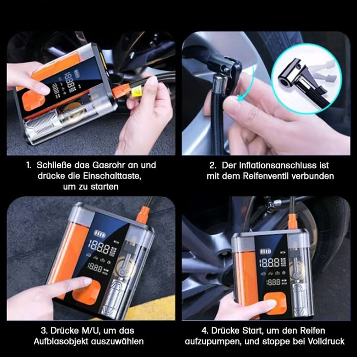 KfZ Starthilfe 800A inkl. Powerbank 8800mAh mit Kompressor 150PSI und Reifenpumpe - Image 3