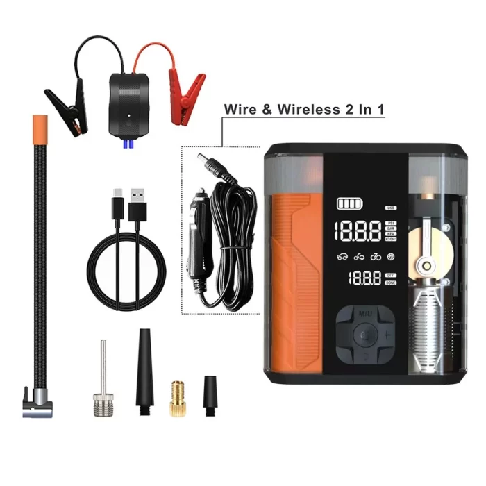 KfZ Starthilfe 800A inkl. Powerbank 8800mAh mit Kompressor 150PSI und Reifenpumpe - Image 1